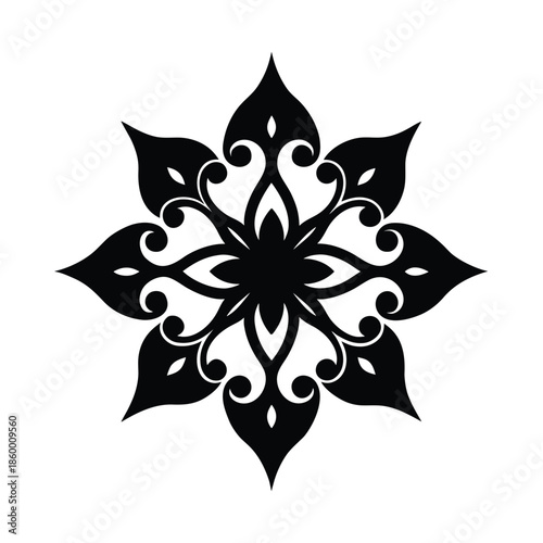 Ornamental Floral Flourish Silhouette Icon Vector Illustration