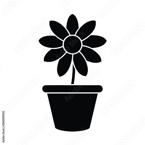 Potted Flower Silhouette Icon Vector Illustration