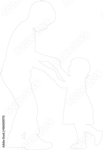 Father and child first steps outline vector simple graphic drawing