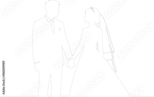 Wedding Couple Outline Continuous Line Drawing Vector