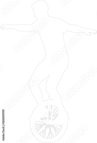 Unicycle Rider Balancing Outline Vector Illustration