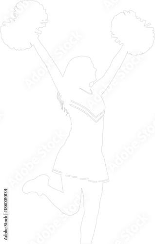 Cheerleader with Pompoms Cheering Outline Vector Silhouette