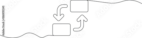 A simple diagram showing two boxes connected by arrows over wavy lines