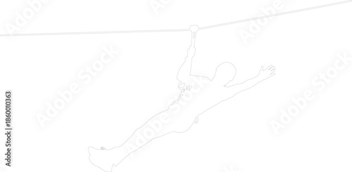 Zip Line Outline Vector Illustration Adventure Sport Activity
