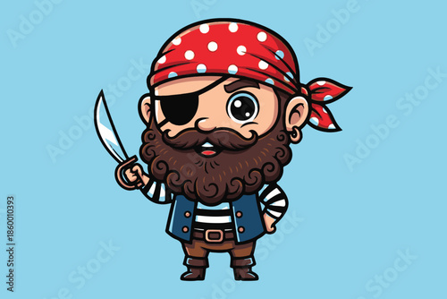 A funny cartoon pirate skull wearing a circus clown hat and a winter Santa suit makes a fun holiday vector illustration character for a Halloween or Christmas drawing