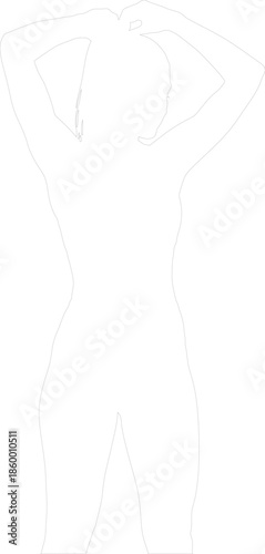 Vector Outline of Female Body Silhouette with Hands Behind Head Minimalist Line Art Drawing