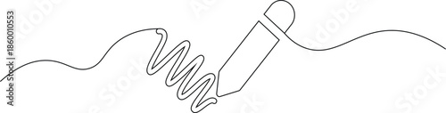 A simple line drawing of a pencil creating a wavy line with a spring in the middle