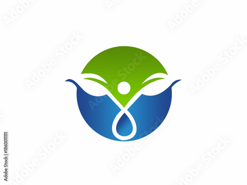 Abstract human and leaf logo in circular shape for health and wellness business