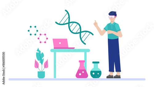 Biotechnology Firm Developing Antibiotic Alternatives. Flat Vector Illustration