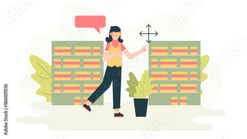Virtual Reality Used for Retail Store Layout Planning. Flat Vector Illustration