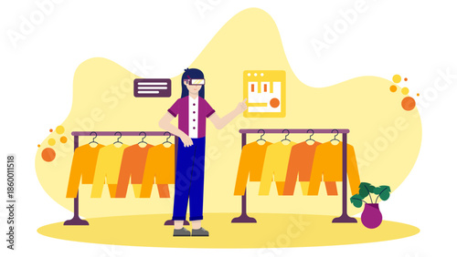 Virtual Reality Used for Retail Store Layout Planning. Flat Vector Illustration