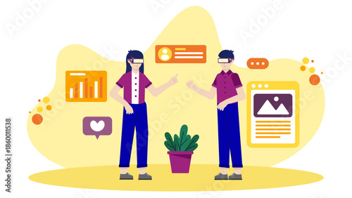 Digital Marketing Team Creating an Augmented Reality Campaign. Flat Vector Illustration