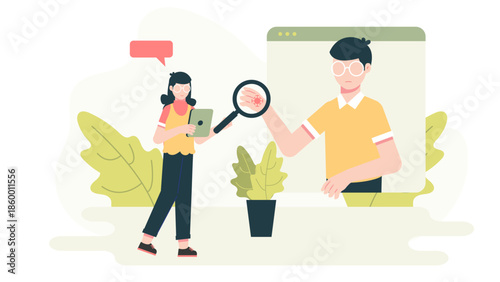 Telehealth Dermatologist Analyzing Skin Conditions. Flat Vector Illustration