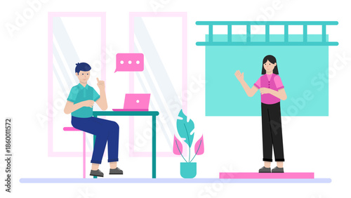 Co-working Space Offering Green Screen Studios. Flat Vector Illustration