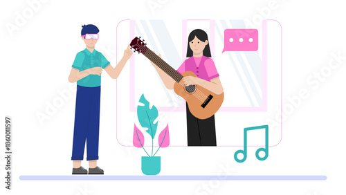 Virtual Reality Concerts for Homebound Audiences. Flat Vector Illustration