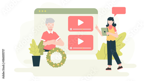 Digital Service for Creating Virtual Memorials. Flat Vector Illustration