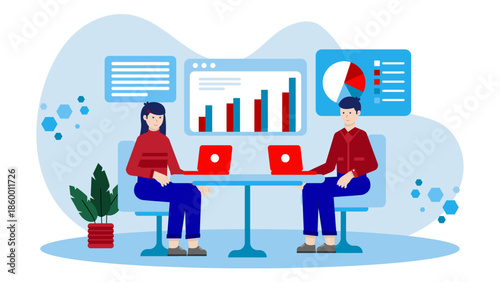 Corporate Team Using Predictive Analytics for Market Shifts. Flat Vector Illustration
