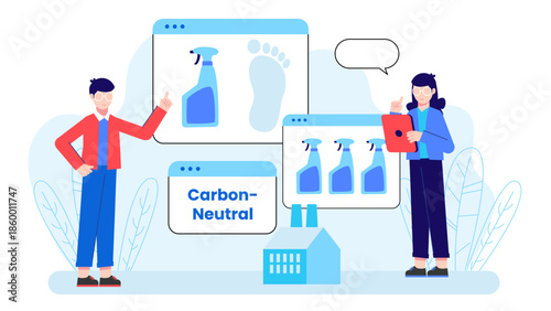 Sustainable Company Launching a Carbon-Neutral Product Line. Flat Vector Illustration