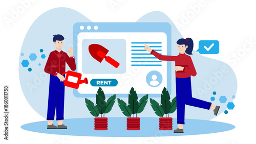 Digital Platform for Renting Professional Gardening Tools. Flat Vector Illustration