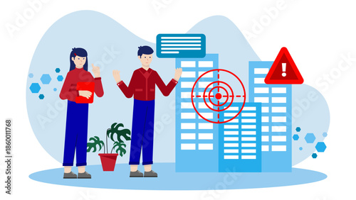 Smart City Deploying Gunshot Detection Technology. Flat Vector Illustration