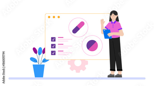 Pharmaceutical Company Developing Digital Pills with Sensors. Flat Vector Illustration