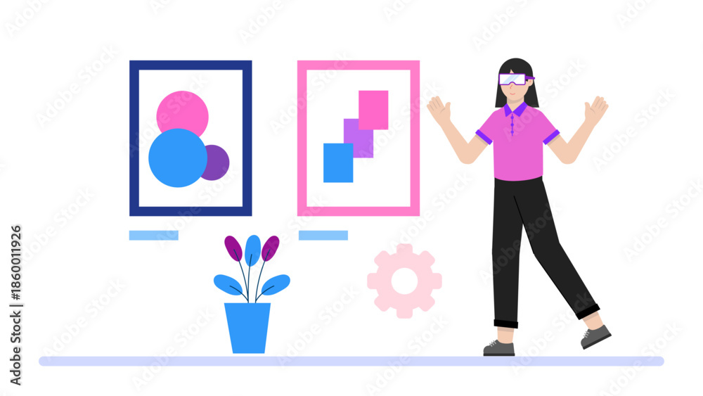 Fototapeta premium Virtual Reality Gallery for Digital Art Collections. Flat Vector Illustration