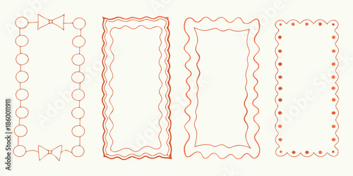 A collection of decorative red stitch patterns and rectangular frames