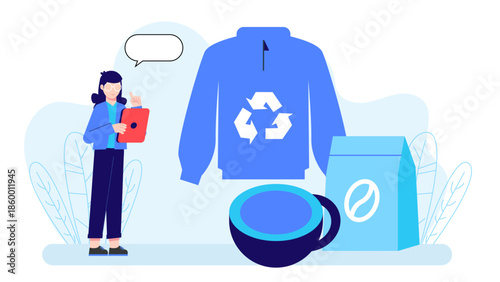 Sustainable Activewear Brand Using Coffee Ground Fibers. Flat Vector Illustration