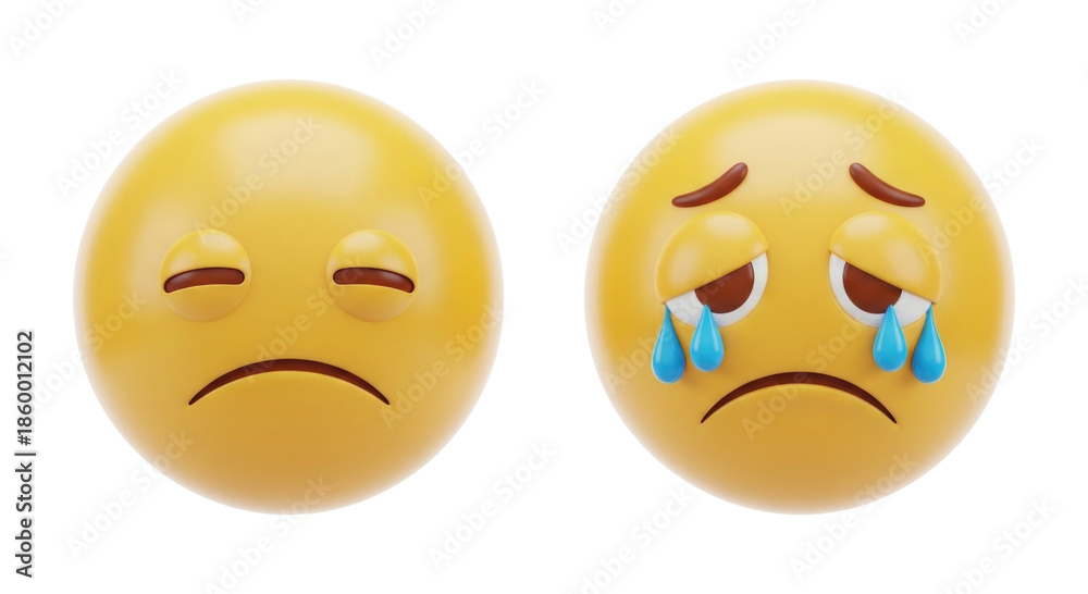 Fototapeta premium 3d sad emoji with tears transparent background cutout png