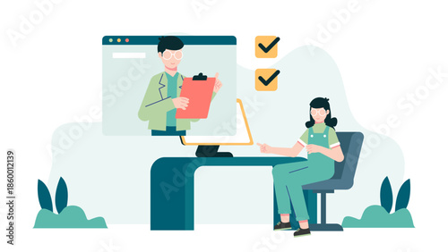 Online Occupational Therapist Adapting a Home Office. Flat Vector Illustration
