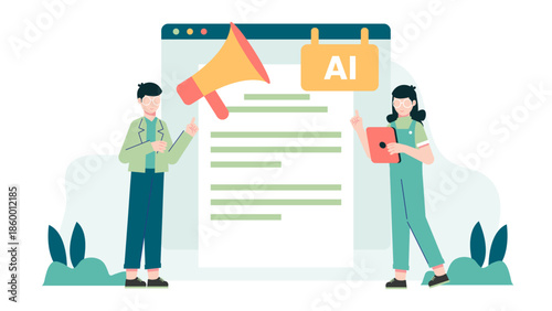 AI System Generating Personalized Marketing. Flat Vector Illustration