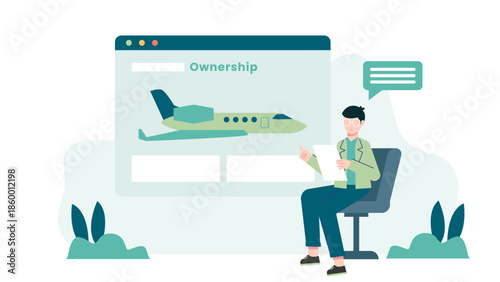 Digital Platform for Fractional Private Jet Ownership. Flat Vector Illustration
