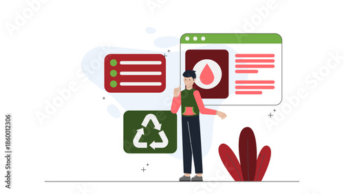 Sustainable Company Implementing a Water-Positive Initiative. Flat Vector Illustration