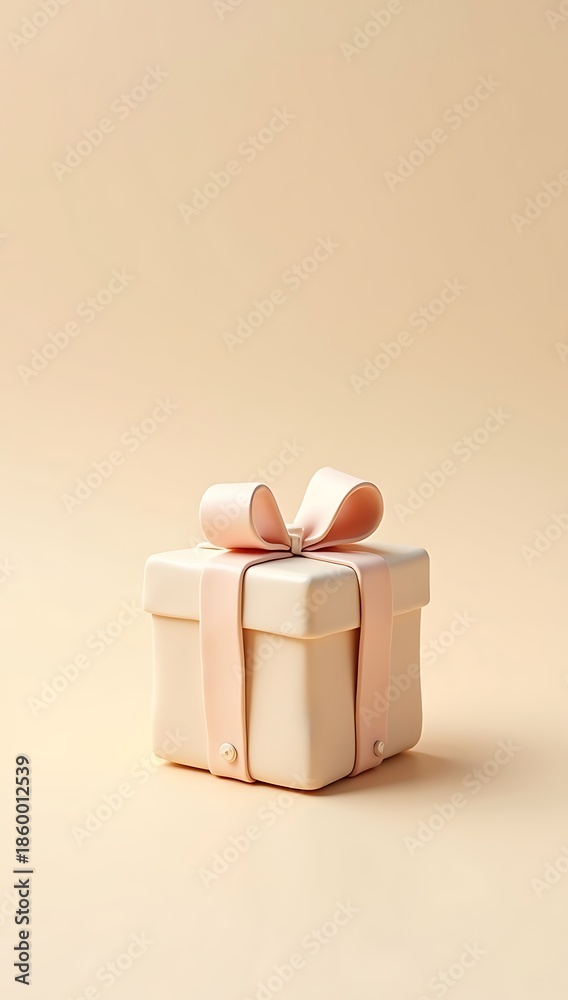 Obraz premium Cute premium clay illustration of a small gift box with rounded edges and soft bow on top, smooth pastel clay texture, minimal neutral background, studio lighting, object-only composition, no text