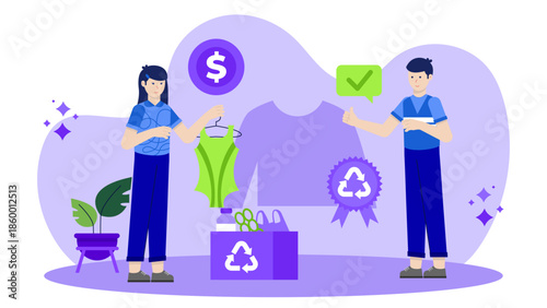 Sustainable Swimwear Brand Using Regenerated Nylon. Flat Vector Illustration