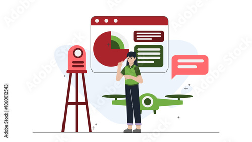 Remote Archaeologist Using Lidar Scanning Technology. Flat Vector Illustration