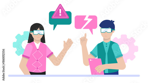 Virtual Reality Simulations for Conflict Resolution. Flat Vector Illustration