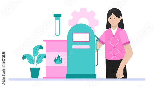 Sustainable Company Developing Algae-Based Biofuels. Flat Vector Illustration