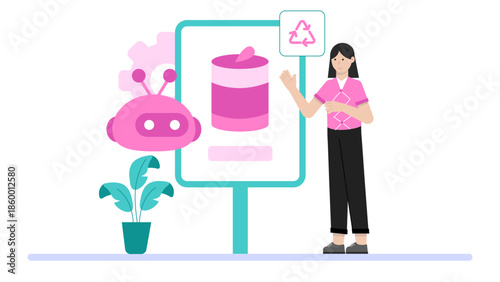 Smart Restaurant Using AI to Reduce Food Waste. Flat Vector Illustration