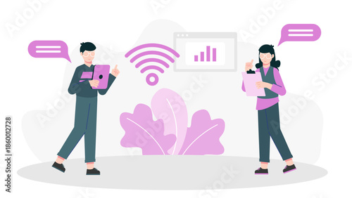 Green Tech Startup Creating Smart Plant Sensors. Flat Vector Illustration