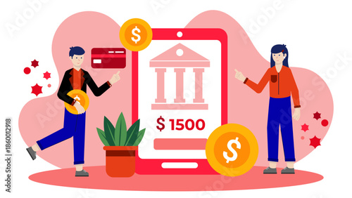 Digital Bank Offering Automated Savings Round-Ups. Flat Vector Illustration