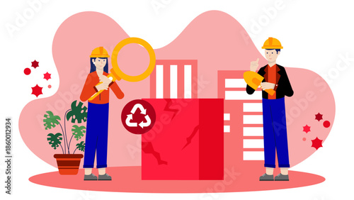 Sustainable Company Developing Self-Healing Concrete. Flat Vector Illustration