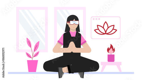 VR Used for Exposure Therapy Treatment. Flat Vector Illustration