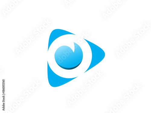 Modern Abstract Blue Eye and Play Button Logo Design