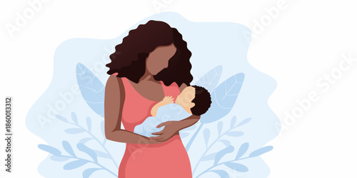 A mother lovingly cradles her newborn baby in a tender moment