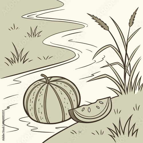 A softly lit candle rests on a windowsill framed by simple botanical illustrations and a calming neutral palette