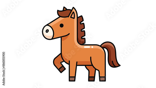 Cartoon horse illustration with brown body and dark mane, standing proudly.