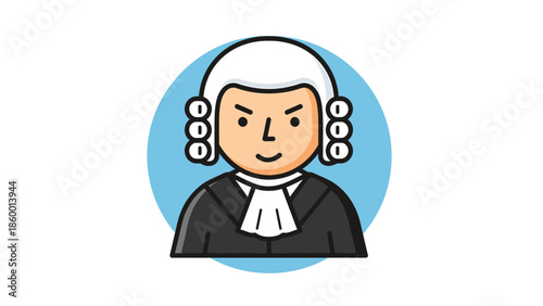 Cartoon illustration of a judge wearing a wig and robe, smiling confidently.