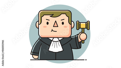 Cartoon judge holding gavel, ready to make a legal decision in court.