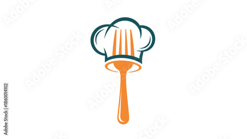 Chefs hat and fork logo design representing culinary excellence and food preparation.